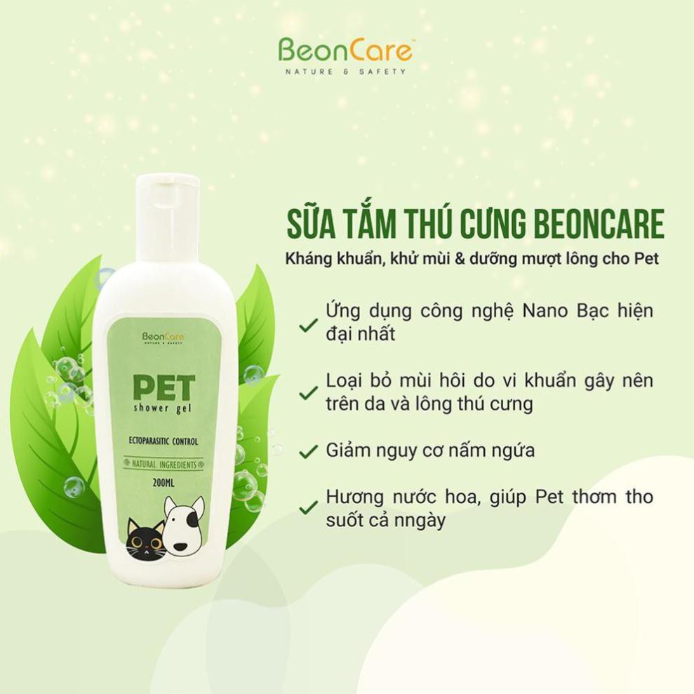Sữa tắm chó mèo BeonCare - Sữa tắm khử mùi - sữa tắm dưỡng lông cho chó mèo, giảm mùi hôi, chai 200ml