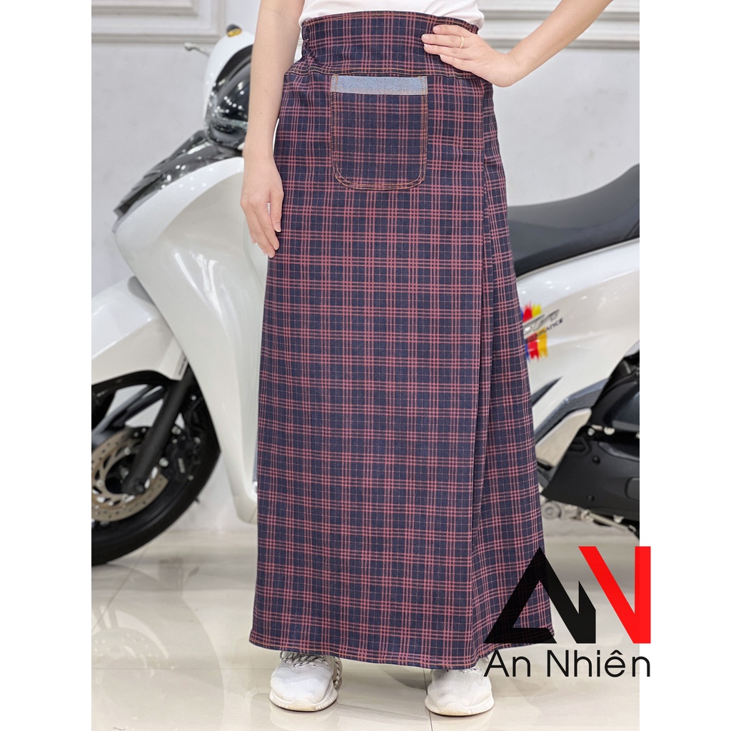 váy chống nắng loại 1 tà chất liệu JEAN mềm co giãn có thêu hoa văn