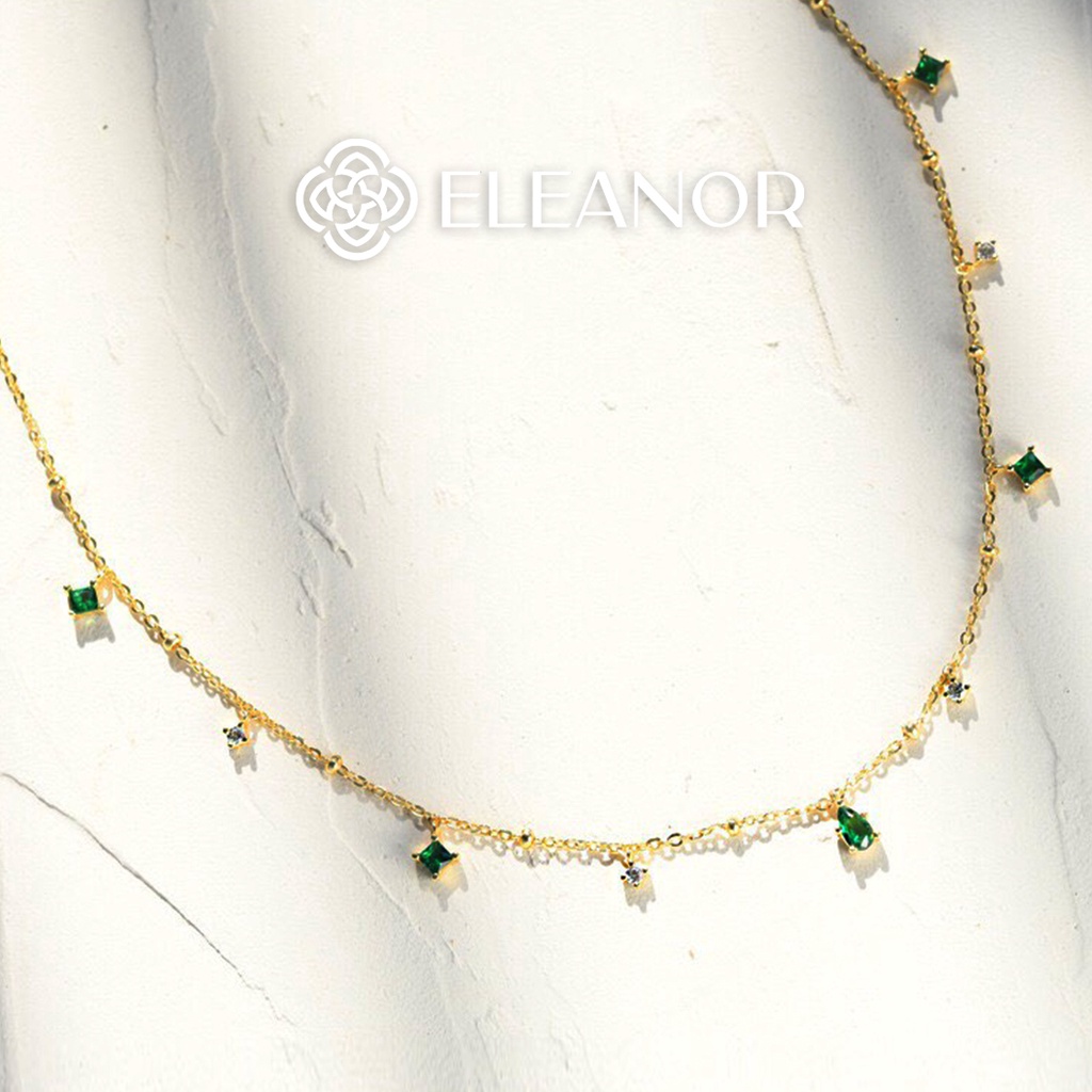 Dây Chuyền Nữ Eleanor Bạc 925 Cao Cấp Mạ Vàng 14K Đính Đá Xanh Vintage Cổ Điển, Thành Lịch, Nữ Tính - SP003256