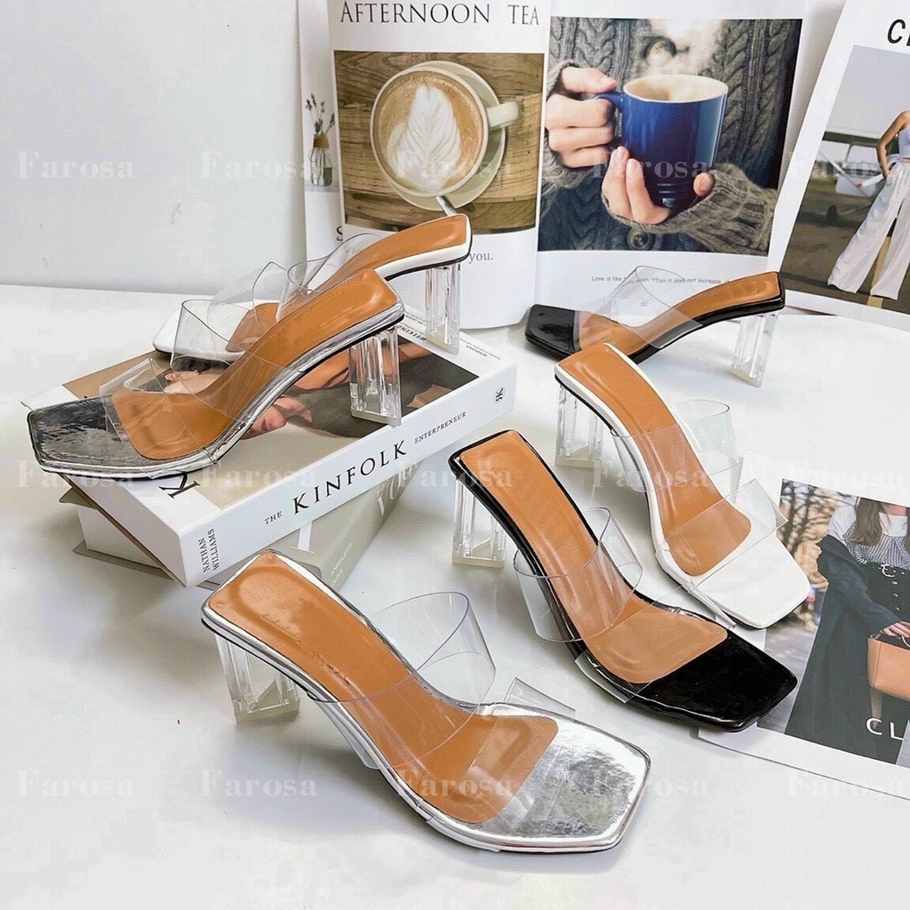Dép quai ngang nữ gót phal lê tam giác 5cm cực sang chảnh