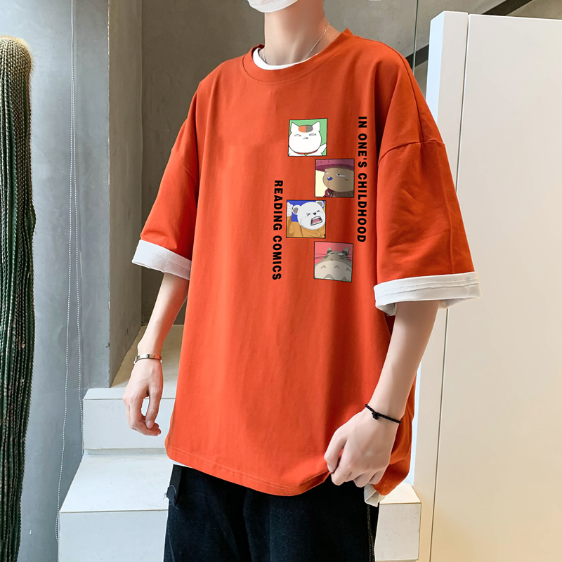Áo Thun Tay Ngắn Dáng Rộng In Họa Tiết Hoạt Hình Phong Cách Hàn Quốc Thời Trang Cho Nam unisex in hoa Soild color new t shirt