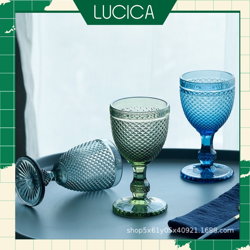 Ly Thuỷ Tinh Hoàng Gia ChamPayne phong cách Vintage, hoa văn đường nét tinh xảo nhiều màu sắc ly cốc Lucica