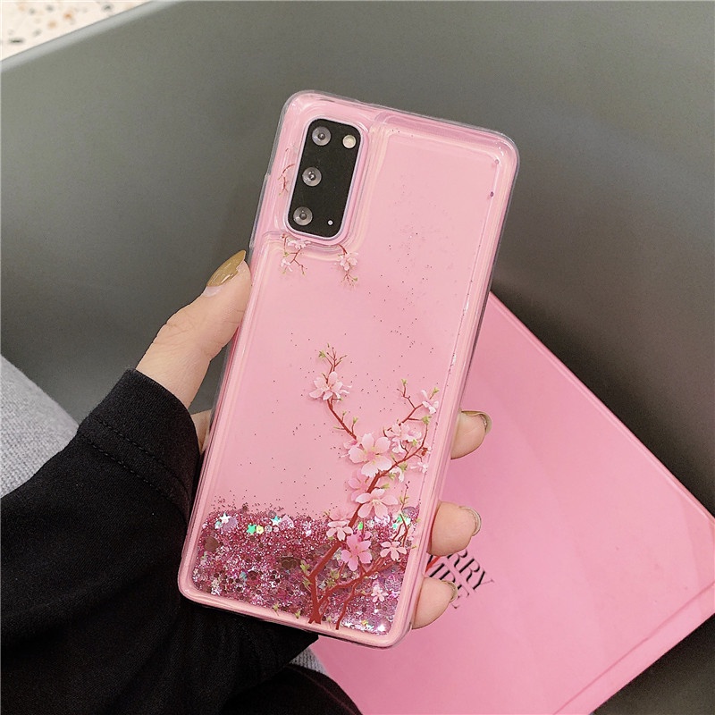 Ốp Lưng Kim TuyếN NướC HìNh Hoa ĐàO Cho Samsung Galaxy A12 A22 A32 A52 A52S A72 A10 A10S A20S A7 A8 A9 2018