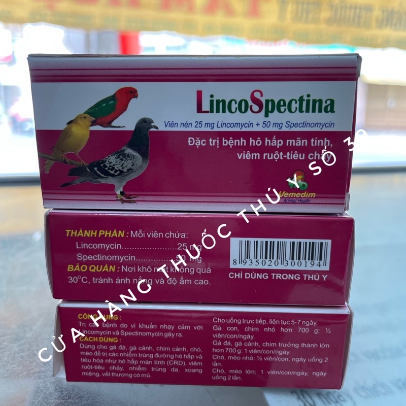 Viên uống Lincospectina Vemedim  phòng hô hấp, tiêu hóa cho chim cảnh, gà đá, chó, mèo