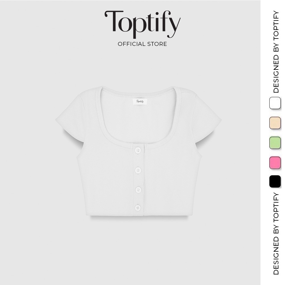 Áo croptop nữ body ngắn tay TOPTIFY thun gân cổ vuông bốn nút Lucy Top AC196