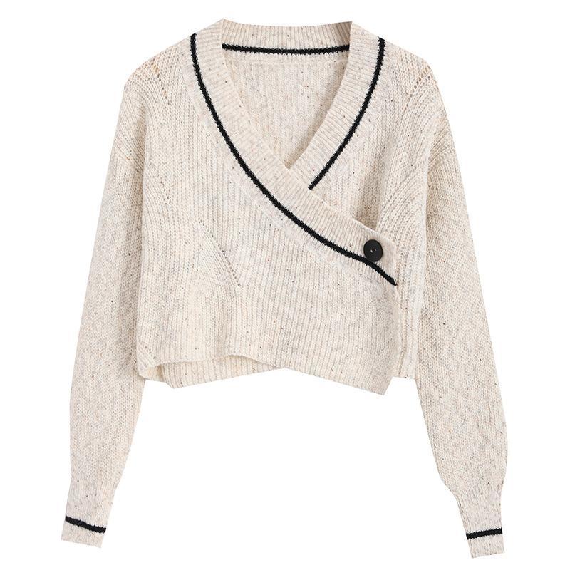 Áo Cardigan Dệt Kim Tay Dài Cổ Chữ V Dáng Rộng Và Ngắn Phong Cách Mới Dành Cho Bạn Nữ