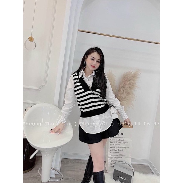 Áo sơ mi phối gile liền