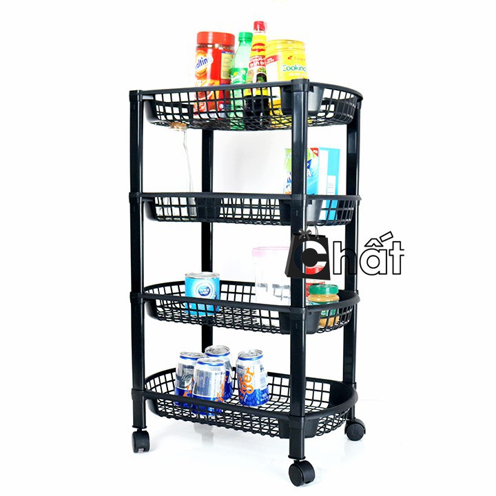 Kệ 4 tầng đa năng có bánh xe màu đen Tashuan 5319