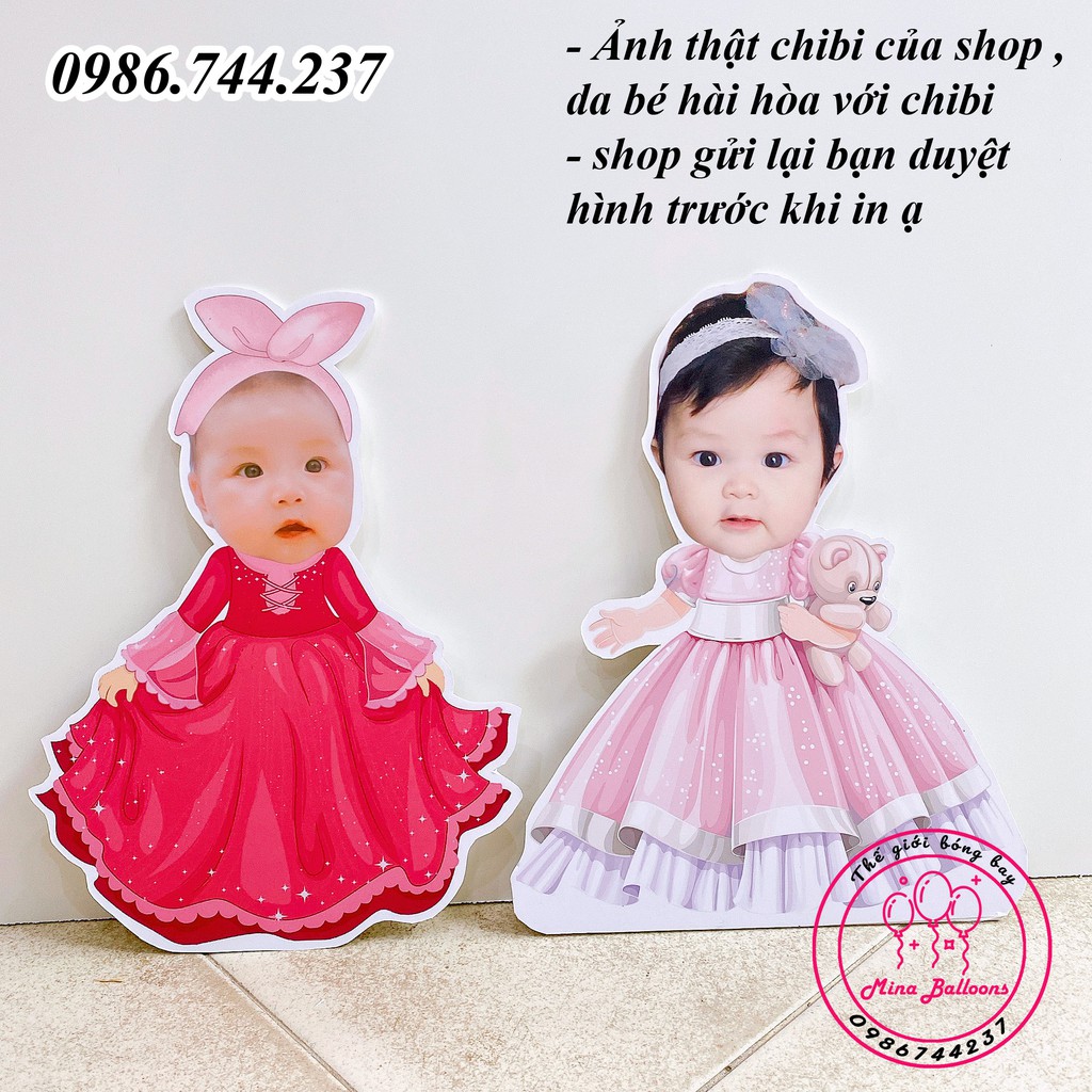 Chibi sinh nhật cao 25cm cho bé gái, thiết kế hình Chibi trang trí tiệc sinh nhật