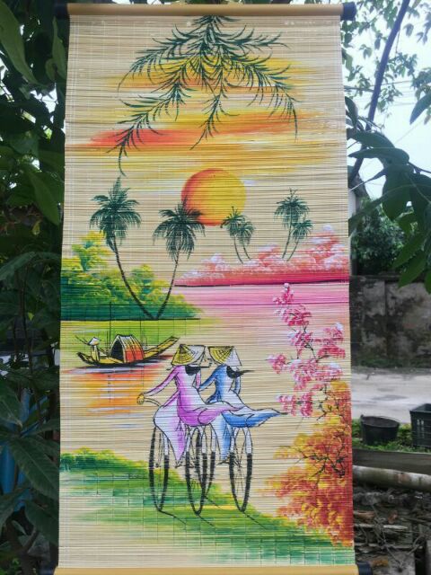 Mành tre  vẽ tranh làng quê