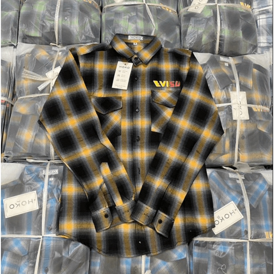 Áo Sơ Mi Nam Tay Dài EVISU CLUB Vải Nỉ Caro Cao Cấp Siêu Mềm Phong Cách Thời Trang Hot Trend Mới [Jellyfashion]