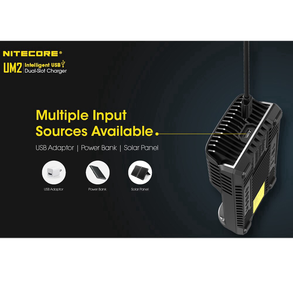 Bộ Sạc Pin Thông Minh 100% Nitecore Um2 Usb Kép Qc 18650 14500