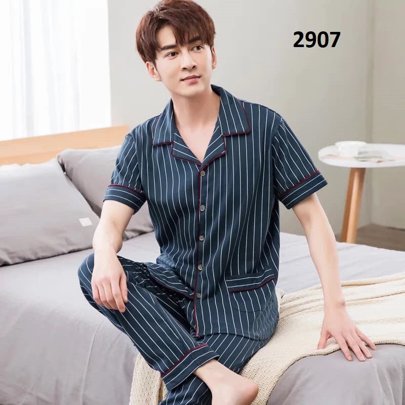 NG2910 Bộ pyjama nam ngắn tay sọc caro vải cotton mềm mại cao cấp hàng nhập - Thời Trang Dương