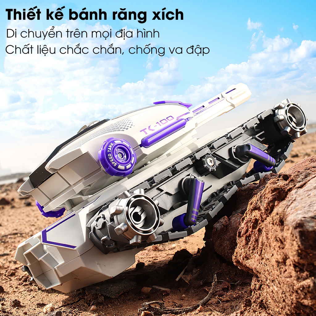 Xe tăng điều khiển từ xa phóng bi nước, Xe tăng đồ chơi có nhạc và đèn, Tặng đầy đủ phụ kiên, Sạc Pin nhanh, D9 shop