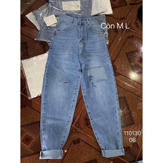 Baggy jeans lưng cao rách ô