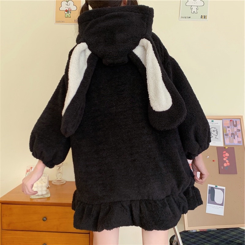 Áo Khoác Lông Mũ Thỏ Ulzzang - Kèm vid thật