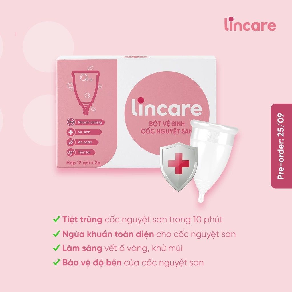 Lincare bột vệ sinh tiệt trùng cốc nguyệt san ( Hộp 12 gói )