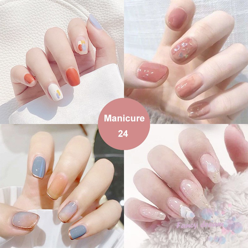 Set 24 Móng Tay Giả Chống Thấm Nước Có Họa Tiết Dễ Thương