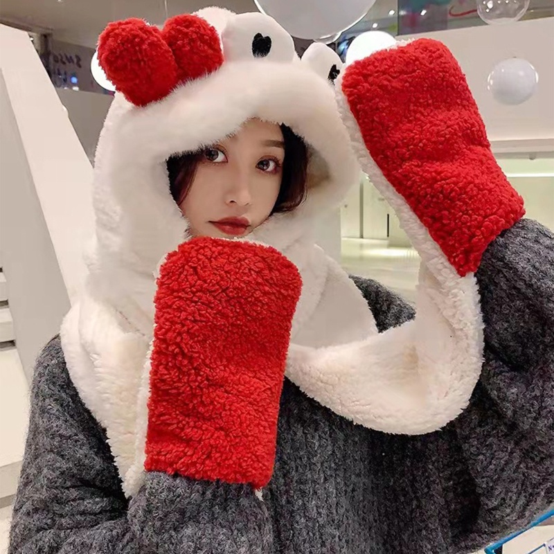 Mũ trùm đầu kiêm khăn choàng cổ 3 trong 1 thiết kế tai thỏ giữ ấm mùa đông cho nữ