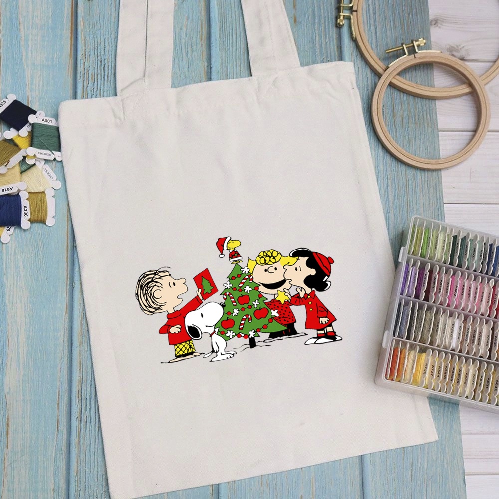 Túi vải, túi Tote SNOOPY CHRISTMAS - Mẫu 1 vải canvas dày đẹp cho nữ có khóa miệng đi học đi chơi. In hình theo yêu cầu