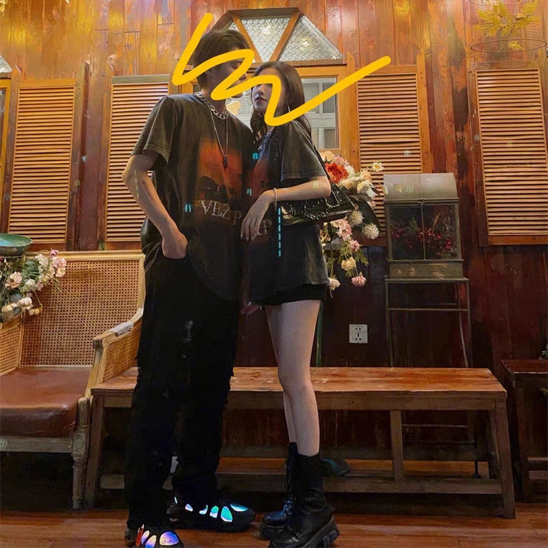 IELGY Áo thun vải cotton dáng rộng tay ngắn phong cách retro thời trang cho nữ