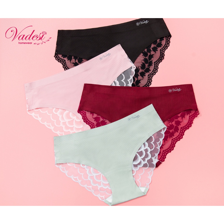 NEW Quần Lót Nữ Ren Cotton Silk Lụa Cao Cấp Kháng Khuẩn Không Đường May Chống Cuộn Ngược Không Lộ Mềm Mại - VADESI