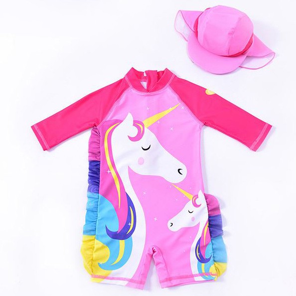 Đồ bơi liền thân tay dài chống nắng chống UV pony unicorn mùa hè kèm nón