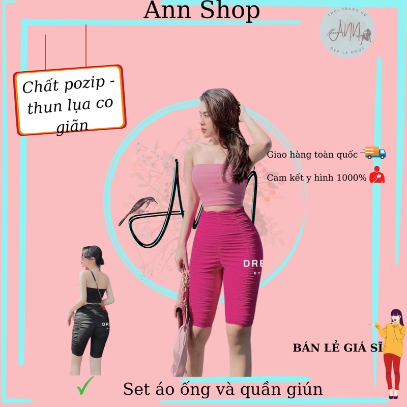 Set áo ống và quần lửng dún ôm dáng chất vải co giãn tốt