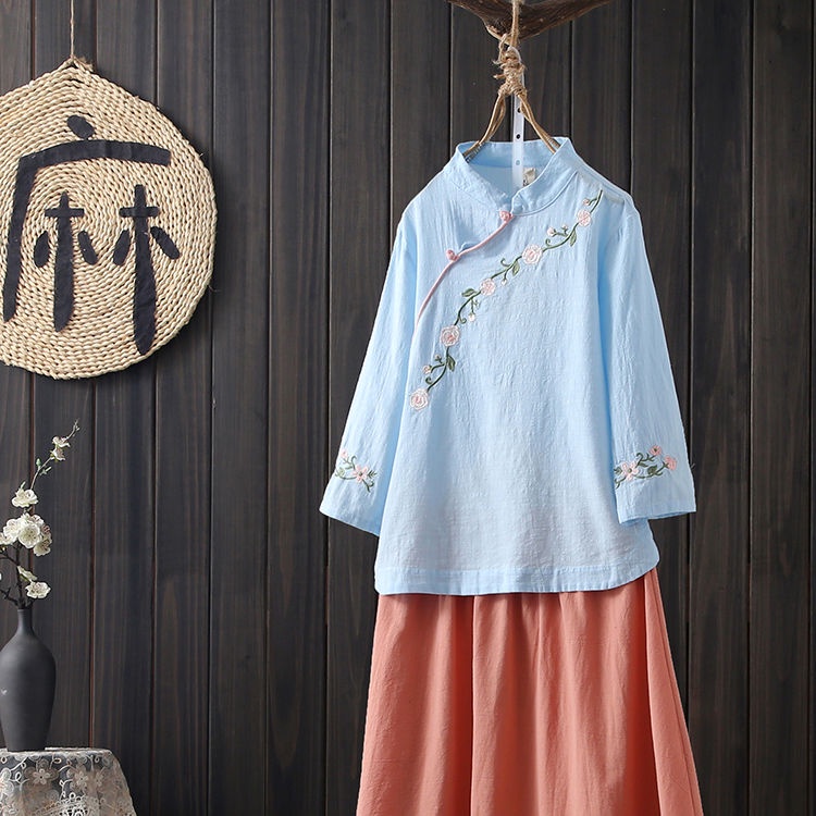 ☻ L O T U S ☻ Áo Kiểu Sườn Xám Cổ Điển Thêu Họa Tiết Plus Size CAL1566 - Bộ Sưu Tập Mới