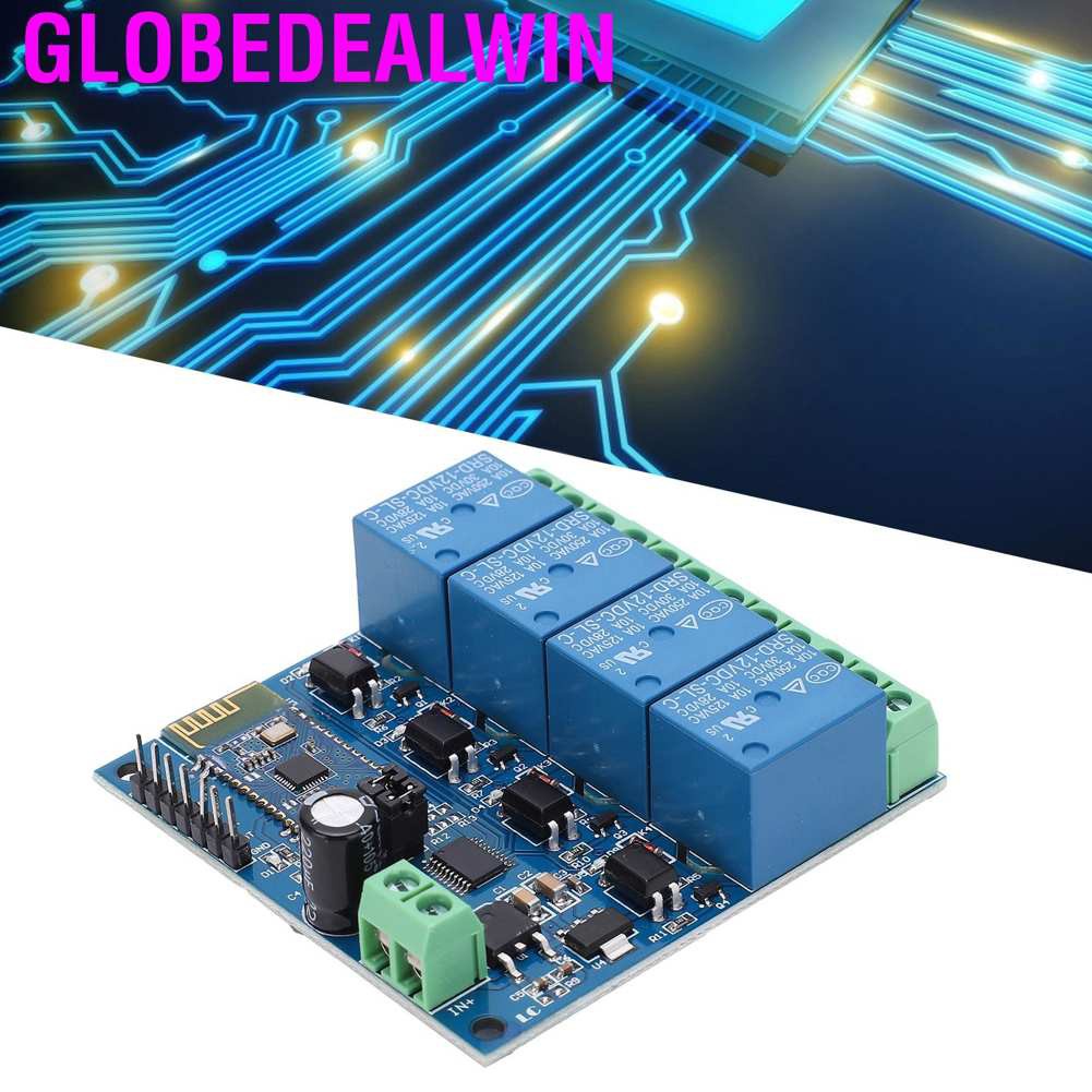 Globedealwin 12V 4 Channel Bluetooth Relay Smart Module Mobile Phone APP Remote Control for Android