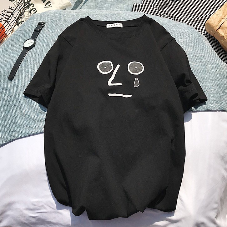 NUZIRO Áo thun  ngắn tay in họa tiết hoạt hình 4 màu lựa chọn phong cách Hàn Quốc vui nhộn