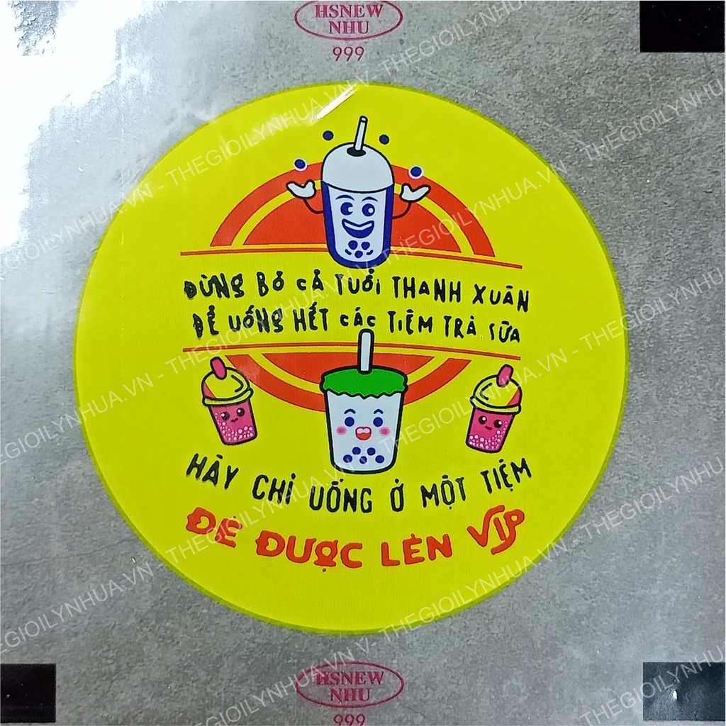 Màng dập ly nhựa, cuộn keo ép ly nhựa, màng ép ly trà sữa in sẵn từ 300ml đến 700ml hiệu HS NEW đủ 2400 ly/cuộn mã 999
