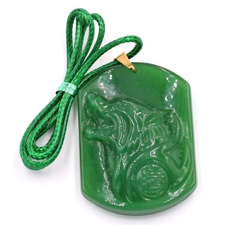 Vòng cổ đầu chó sói đá xanh DXCSX1 - Dây đeo đá phong thủy - Mặt đá Size lớn