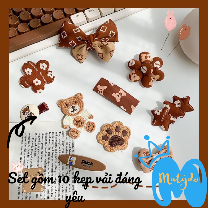 Kẹp tóc mái cho bé gái set 10 kẹp nâu xám vintage phong cách hàn quốc dễ thương đáng yêu