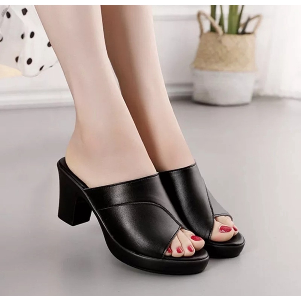 Dép cao gót quai bản viền cao 7f