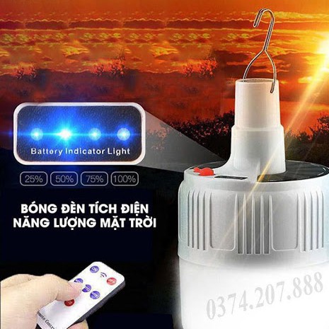 Bóng đèn tích điện LED loại 100W có móc treo không cần dây điện - Đèn sạc không dây NĂNG LƯỢNG MẶT TRỜI