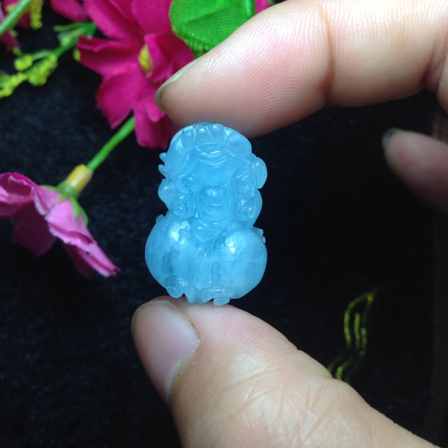 Cụ Tỳ Hưu đá Aquamarine xanh dương thiên nhiên Tặng kèm túi đựng TH180 - Hợp mệnh Thủy, Mộc