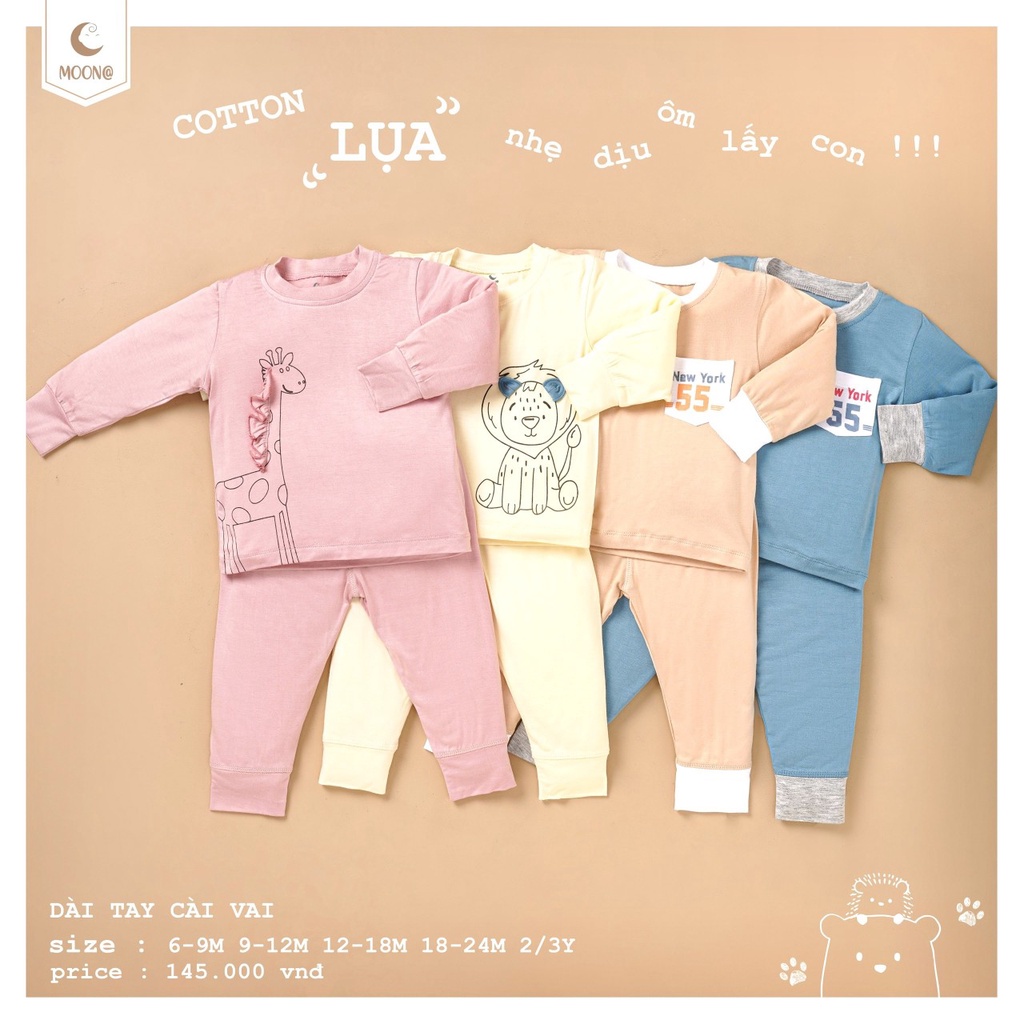 Bộ dài tay cài vai chất cotton mềm đẹp in họa tiết cho bé MOON