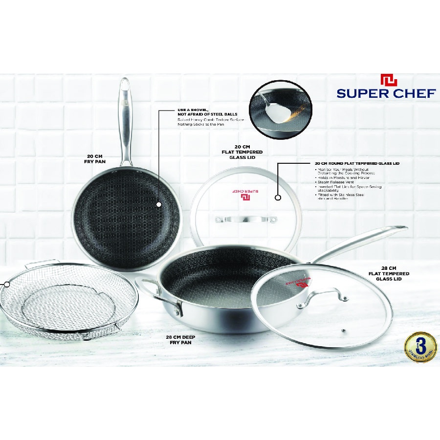 Bộ Chảo Đa Năng Super Chef-Titan 3 Lớp 5 Món Siêu Bền, Không Gỉ, Không Trầy Xước SC_TLB2128