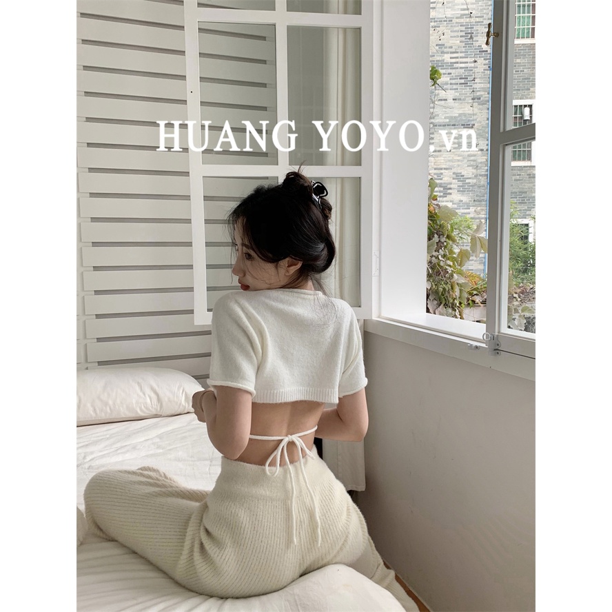 Áo Thun Đan Len Mỏng Hở Lưng Màu Trơn Thời Trang Phong Cách Hàn Quốc Cho Nữ