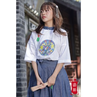 Chân váy denim xếp ly