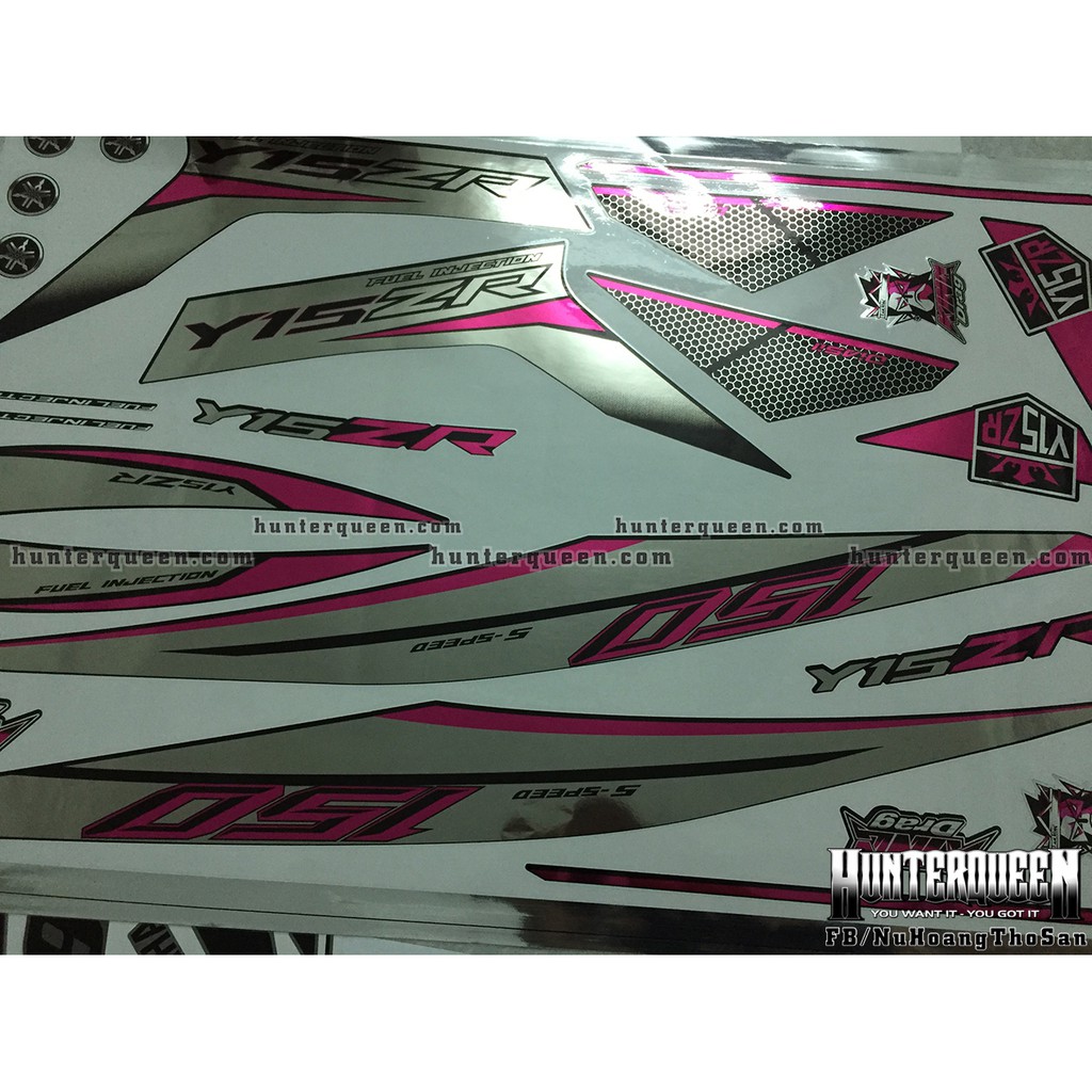 Tem Exciter 150. Tem rời CROM Y15ZR tổ ong, chỉ hồng, dán xe đen. Xe màu khác vui lòng inbox