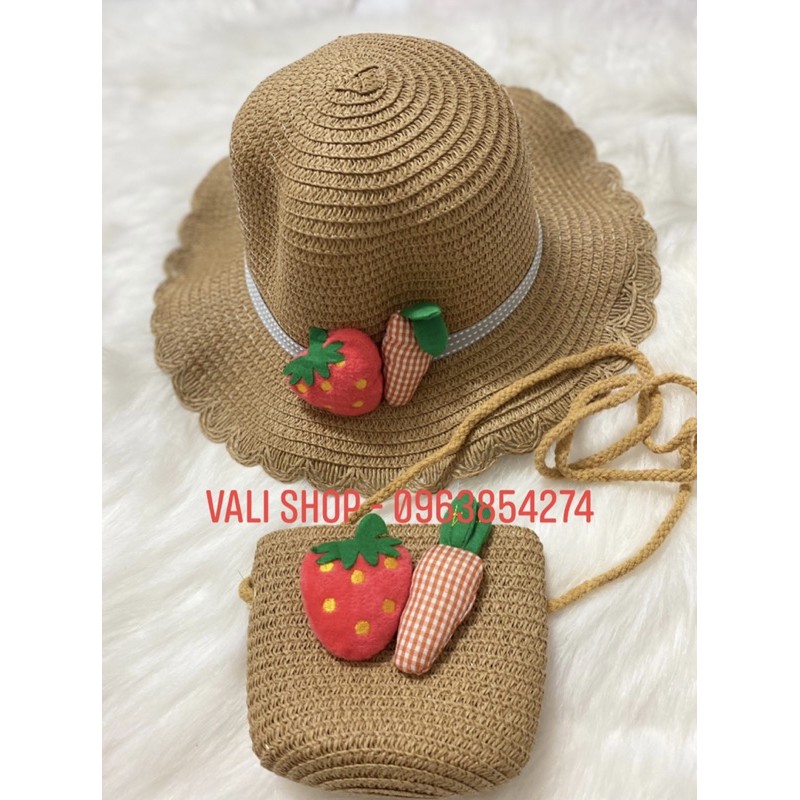 Bộ set nón và túi đeo chéo, set dâu cà rốt