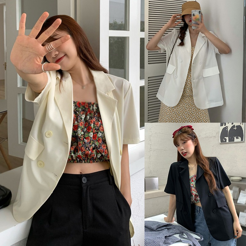Áo Khoác Blazer Tay Ngắn Dáng Rộng Màu Sắc Kẹo Ngọt Phong Cách Hàn Quốc Cho Nữ | BigBuy360 - bigbuy360.vn