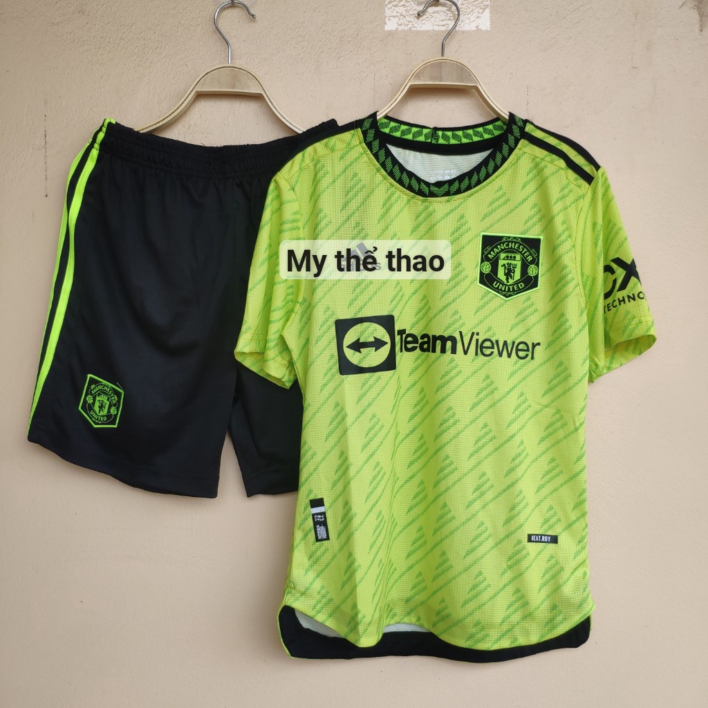 Full Logo -Bộ quần áo đá bóng clb mu 2022 2023 xanh lá cây chuối mẫu sân thứ 3 thun & gai thái cao cấp