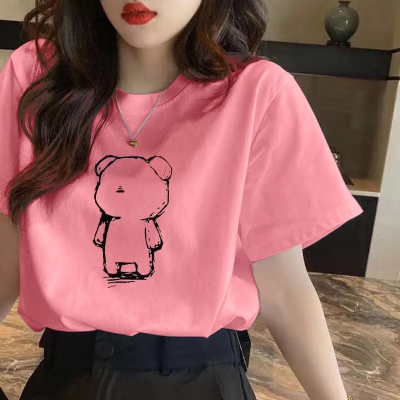 Áo Thun Cotton Trơn Tay Ngắn Cổ Tròn Dáng Rộng Dễ Phối Đồ Phong Cách Hàn Quốc Dành Cho Nữ 40-100KG C8579