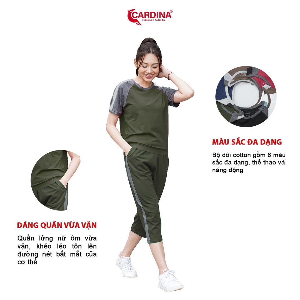 Đồ Bộ Nữ 𝐂𝐀𝐑𝐃𝐈𝐍𝐀 Chất Cotton Cao Cấp  Kiểu Dáng Thể Thao Bộ Mặc Nhà Áo Cộc Tay Quần Lửng Pha Màu 2CF01