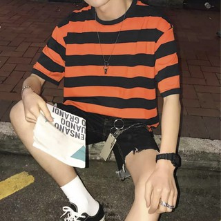 Áo thun sọc cam đen