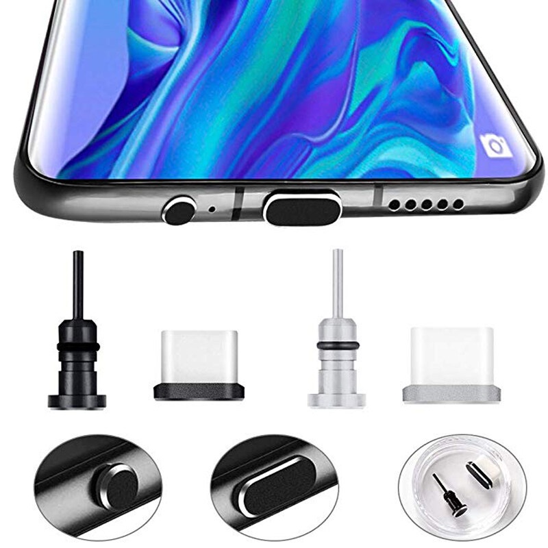 Bộ 2 Nút Bịt Chống Bụi Cổng Tai Nghe 3.5mm + Cổng Sạc Kim Loại Cho Android / IPhone / Type-C