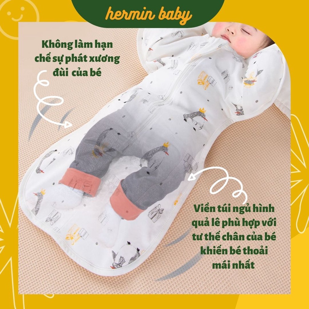 Túi ngủ trẻ em - nhộng chũn cho bé chất cotton hữu cơ tay mở tùy thích
